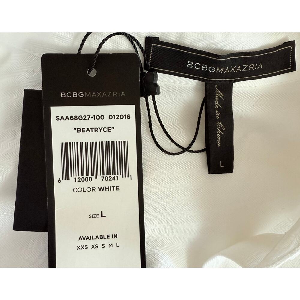 BcbgMaxazria Beatryce White Asymmetrical White Dress Size L 100% Cotton - Picture 16 of 16